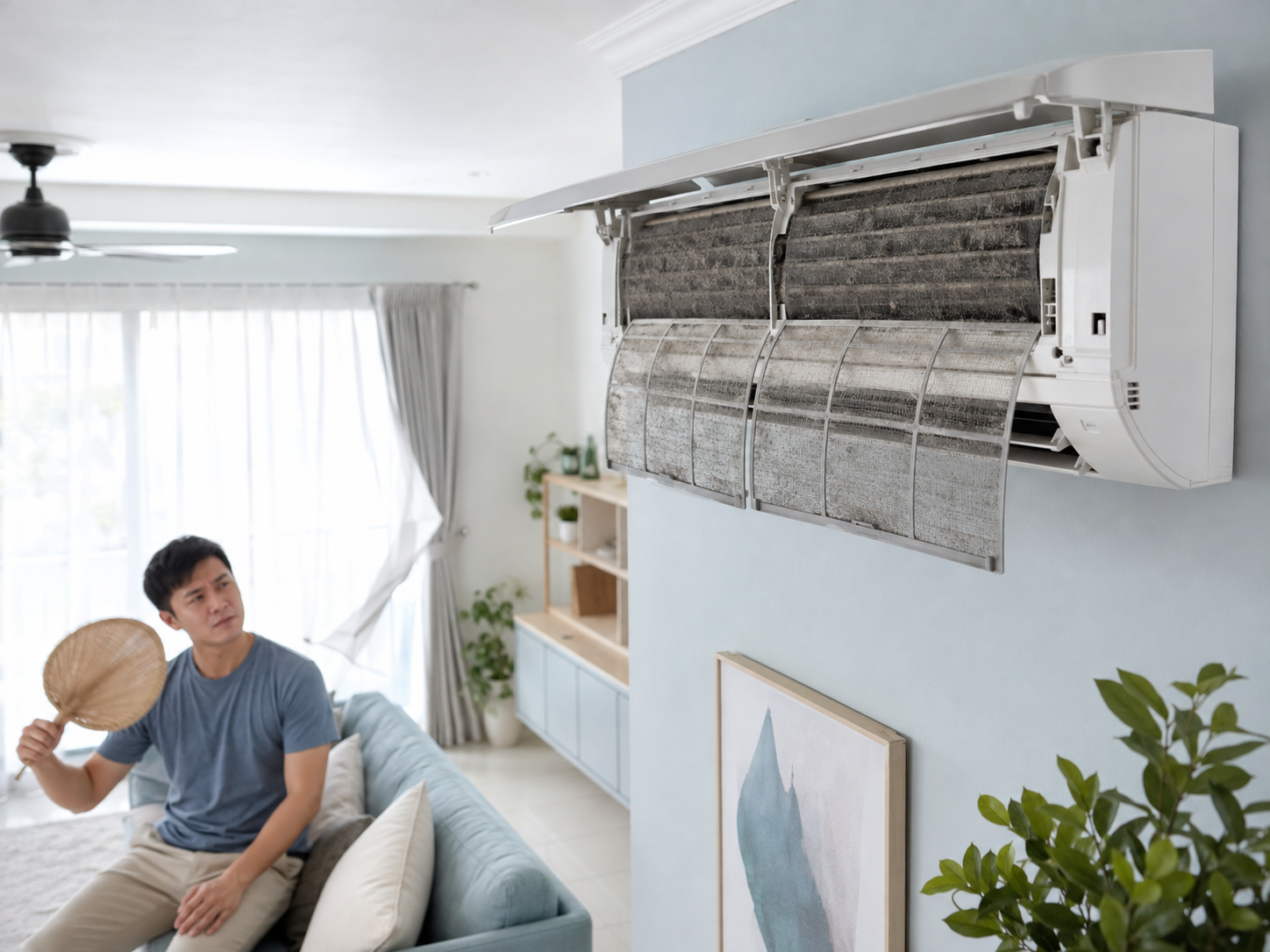 Aircond dengan aliran udara lemah akibat penapis dan coil yang kotor